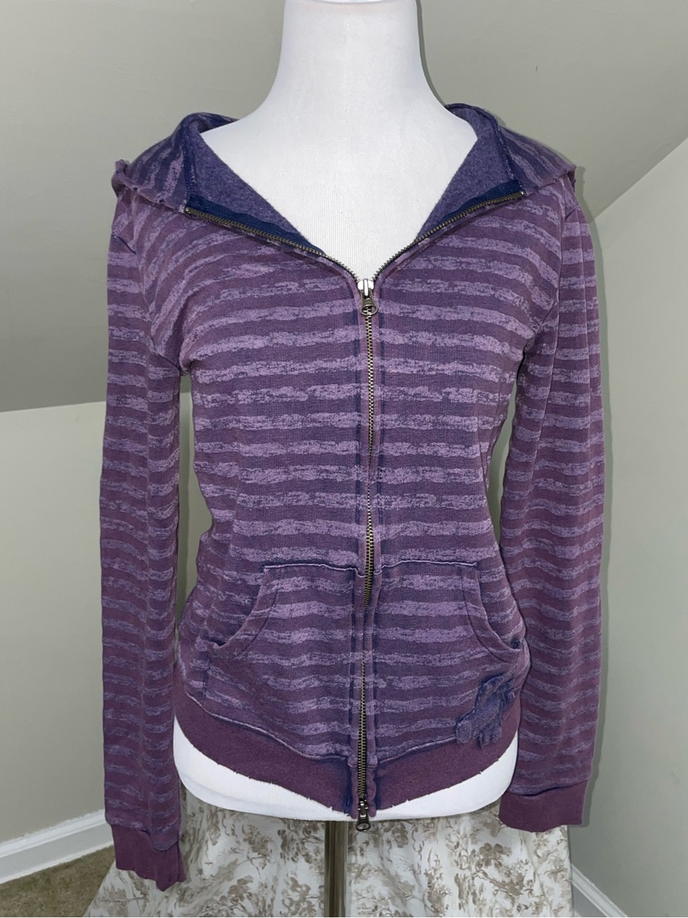 Free People Purple Striped Zip Hoodie